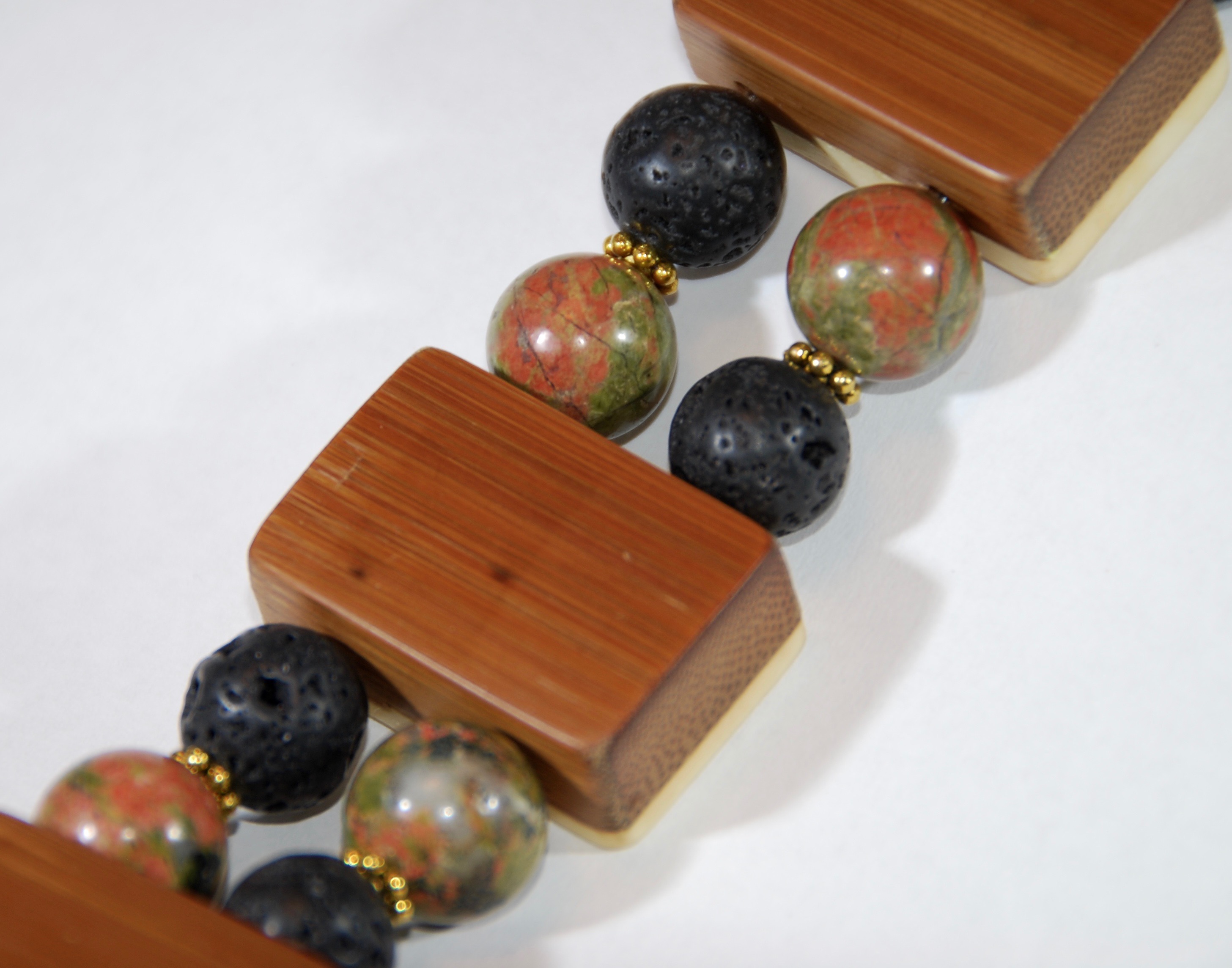 Autumn-Toned Jasper and Black Volcanic Lava Stone Beads (round beads)